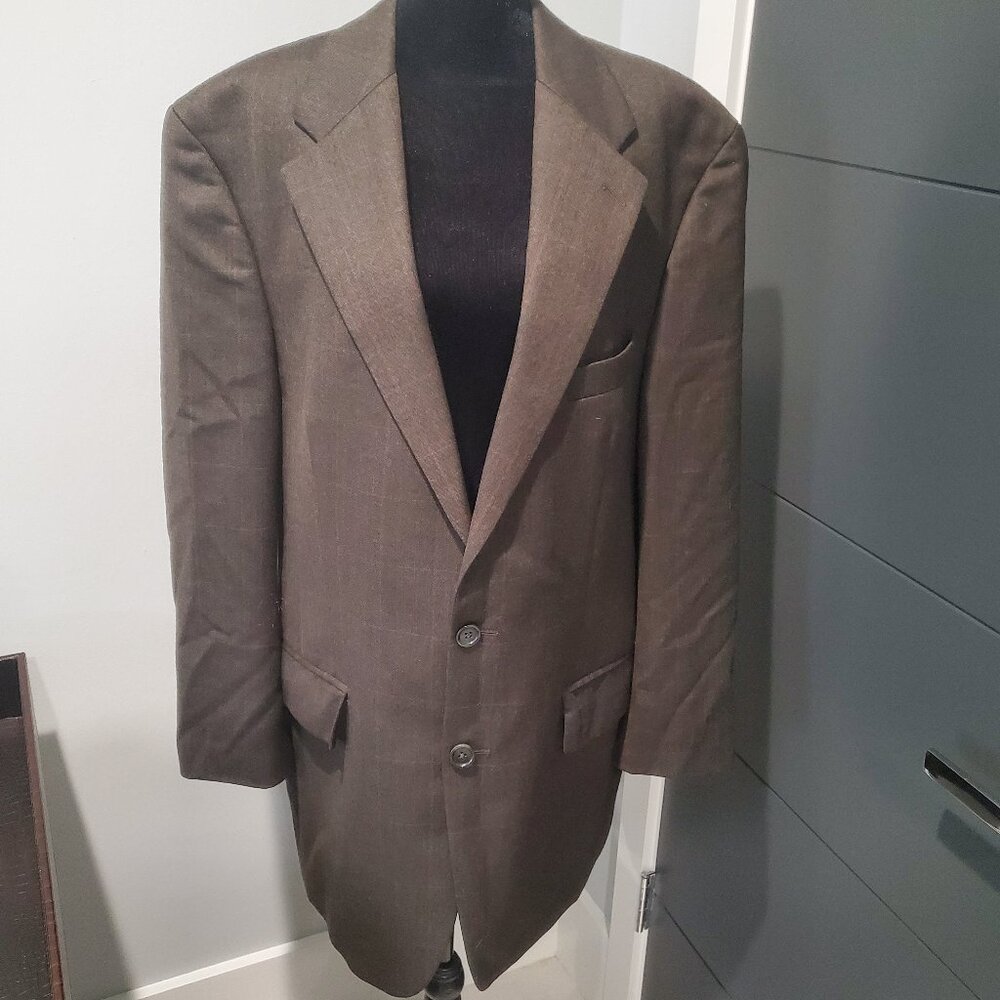 Men's Chaps Dark Brown Wool Plaid Vintage Single Breasted Lined Blazer 43R